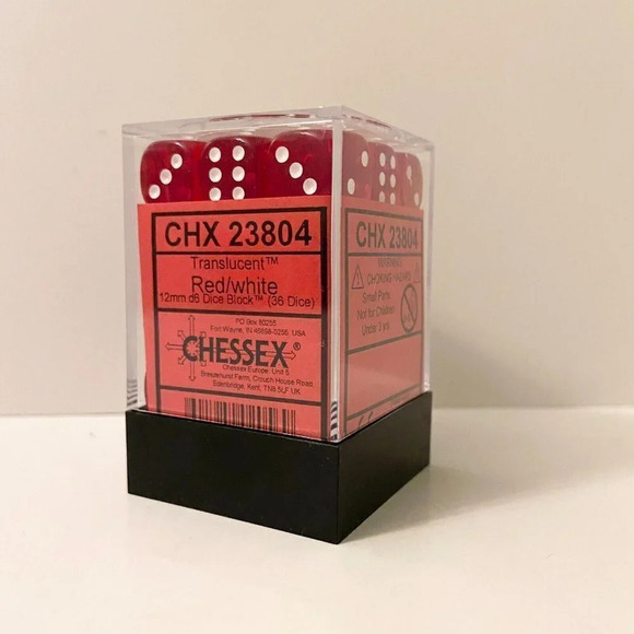 Chessex 36 Dice  Set Translucent Red White 12mm CHX 23804 - Picture 2 of 9